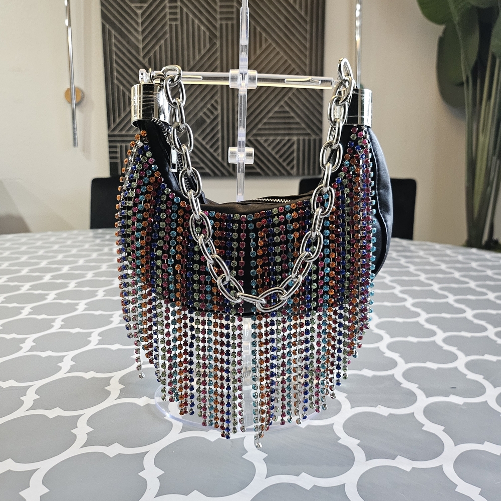 ASOS Rhinestone Fringe Shoulder Bag with Silver Chain